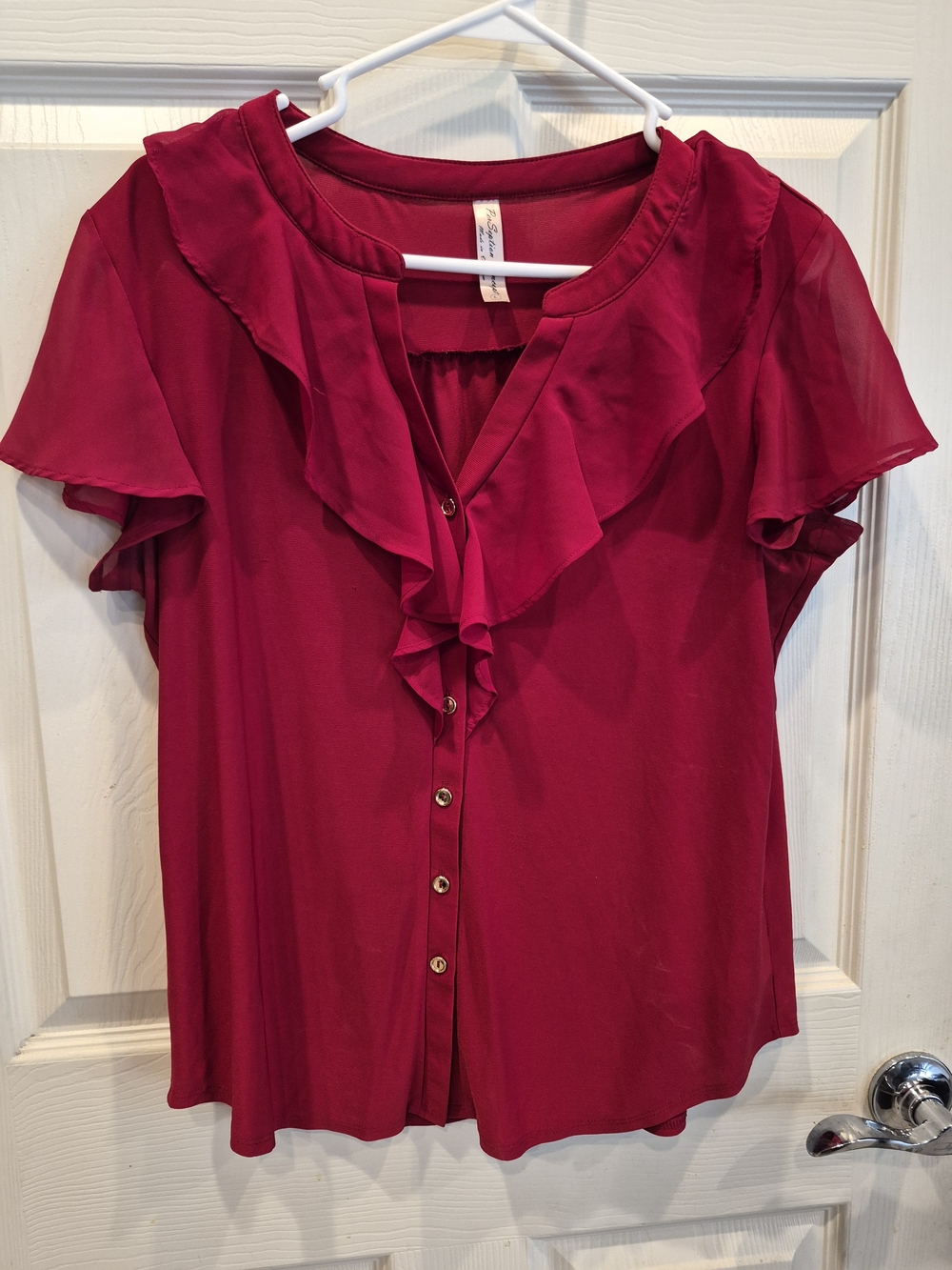 Women’s Ruffle-Front Blouse - Deep Pink